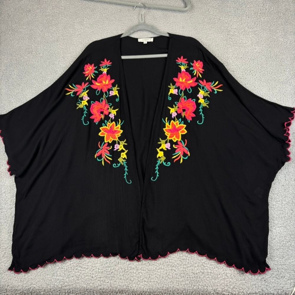 Umgee Kimono Cardigan 1X 2X Lagenlook Boho Festival Dark Fairy Floral Embroidery